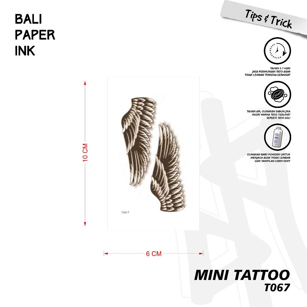 Bali Paper Ink T067 Sayap Tato Temporer Basic Bali Paper Ink Mini Tato - Tato Lengan