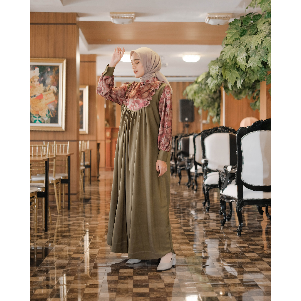Kayla Maxy Gamis Formal Non Formal Dress Muslim Motif Kombinasi Polos Armani Silk Combi Regiany Variasi Ruffle by Ventedaily