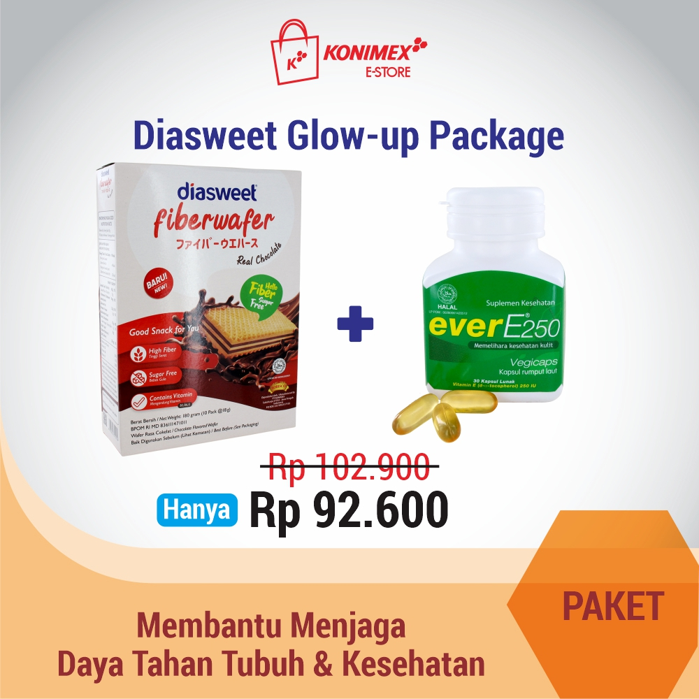 

Diasweet Glow Up Package - Fiberwafer Chocolate Doos + everE250 Botol 30tab