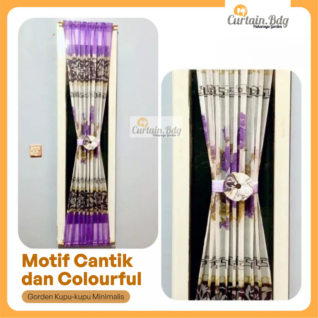 Gorden Vitrase Jendela Minimalis Kupukupu Ikat Pita Motif Bunga Mawar Transparan