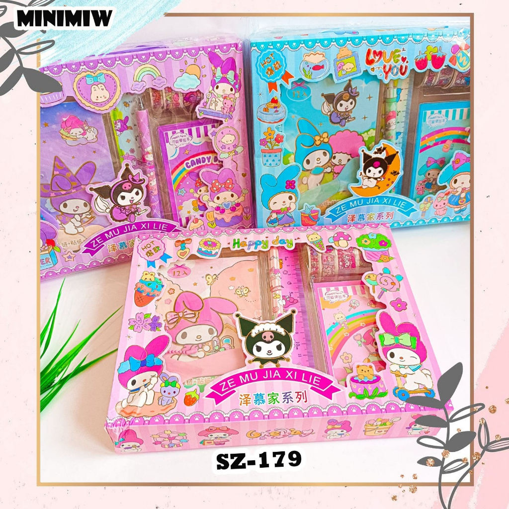 

SET BOX SANRIO (BUKU STICKER, BINDER, CUTTER, WASHI TAPE, PENGGARIS) SZ-179 ZE MU JIA XI LIE TERMURAH COD ORIGINAL BAGUS LUCU IMUT KADO UNIK BAGUS
