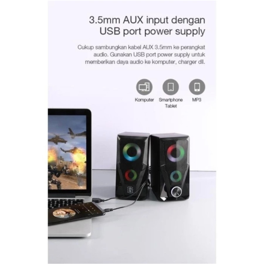 MH - Speaker Gaming PC RGB Robot Gamen 3.5mm AUX Stereo