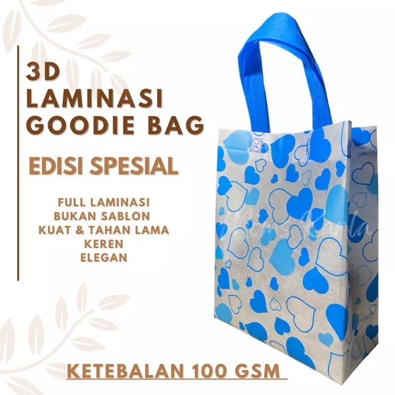 

Goodie bag 3D tebal / tas jinjing laminasi love BIRU / tas spunbond 100 gsm tebal