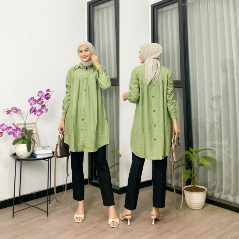 Tunik Polo Linen / Variasi kancing Belakang