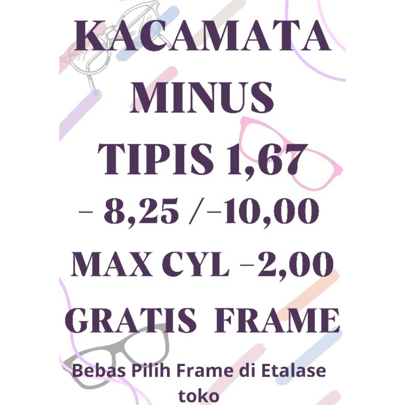 Kacamata MinusTinggi Tipis / lensa Minus Tipis  / Kacamata Anti Radiasi / Kacamata Blueray / Kacaata