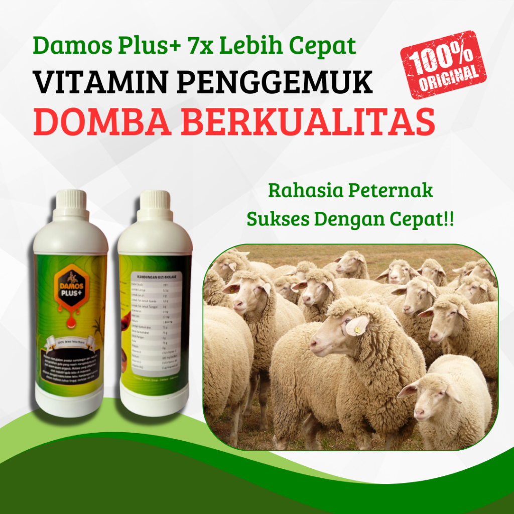 Damos Plus Domba Penggemuk Vitamin Super Penambah Nafsu Makan Obat Cacing Domba Cair Terbaik Molase 