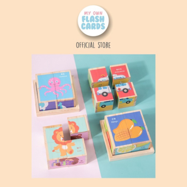 

- Anak 6 Animals Jigsaw Edukasi Puzzle Murah - Unik Mainan Sides Toy Cube 3D Wooden Kubus Land