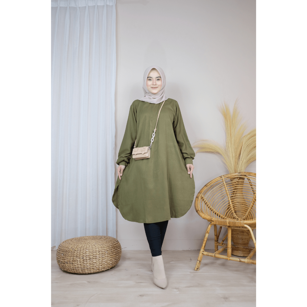 Lita Tunik Jumbo Bahan Rayon Twill Adem Anti Gerah Baju Atasan Wanita Motif Polos Busui Friendly Zip