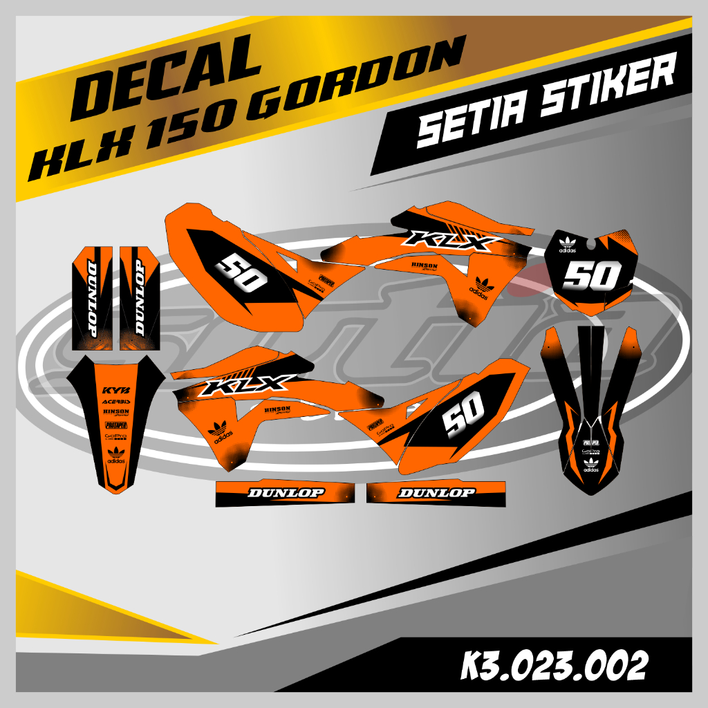 DECAL KLX GORDON ORANGE, SUPERMOTO, TRAIL, DESAIN BEBAS CUSTOM BARU (K3.023.002)