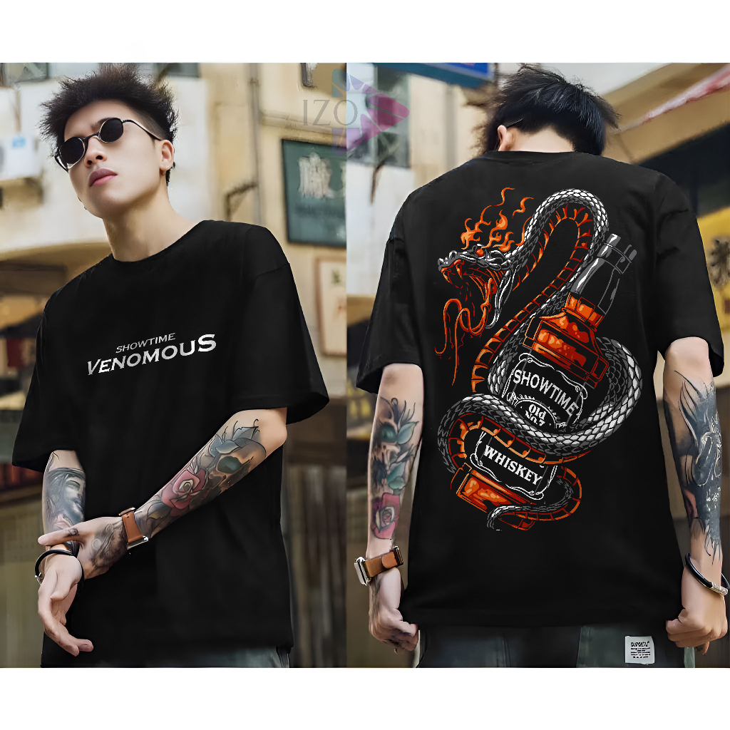 Kaos Distro Tshirt Pria Terbaru Naga Sukajan Jepang Venomous Snake Hitam Lengan Pendek Motif Sablon 