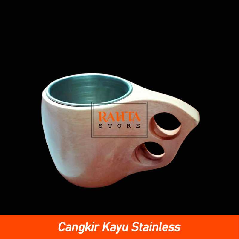 KT91-Cangkir Kayu Stainless/Cangkir Kuksa kayu Mahoni/Mug kayu
