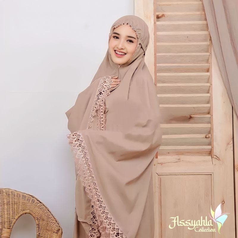 Mukena Mukenah Katun Resleting Renda Mewah Tas