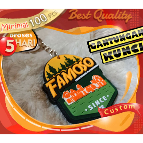 Gantungan kunci karet custom rubber desain 3D buat promosi dan souvenir event dan gathering logo kom