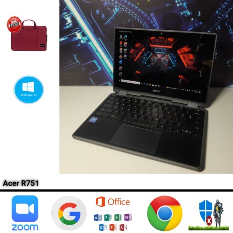Laptop Acer R751 Intel N3450 Ram 4GB SSD 32+128 SdCard Touchscreen Flip Windows 10 Siap Pakai