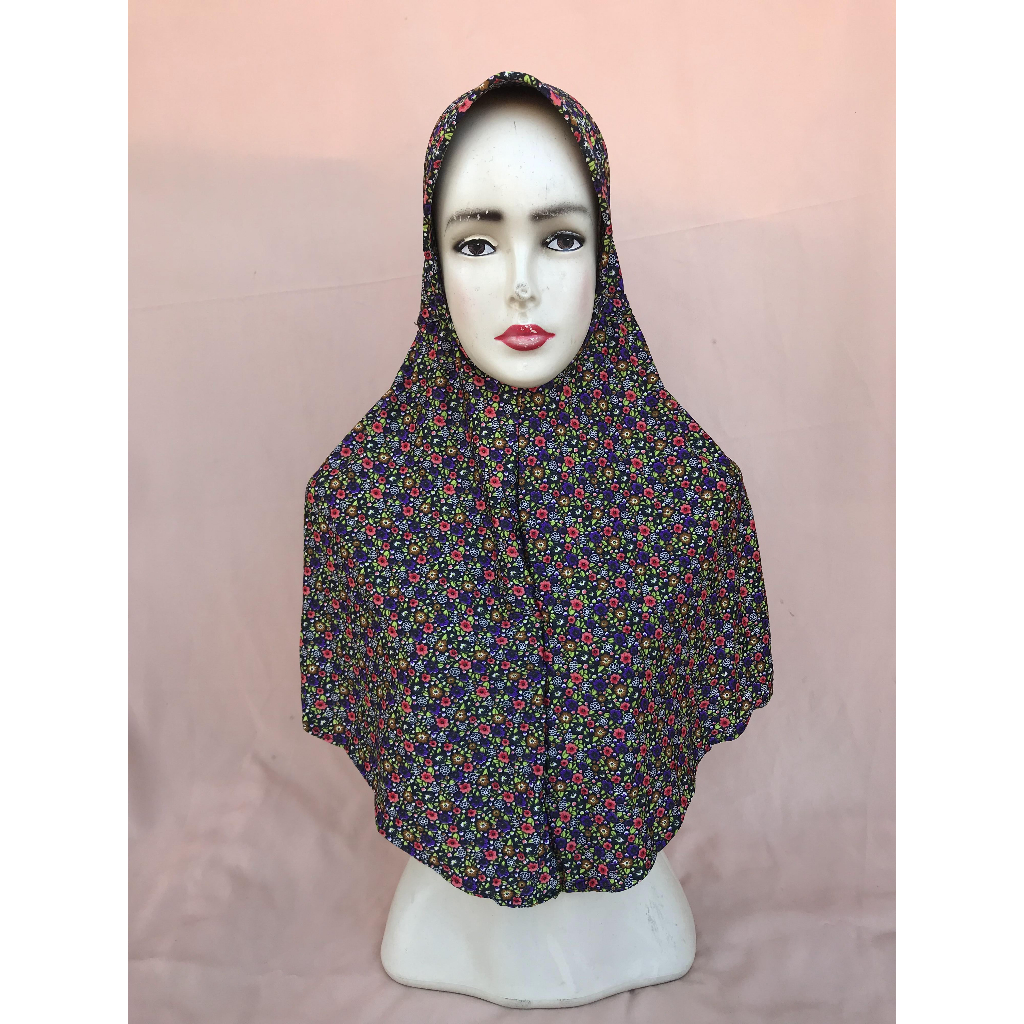 Kerudung bergo hijab jilbab instan serut jokowi motif bunga kecil gelap