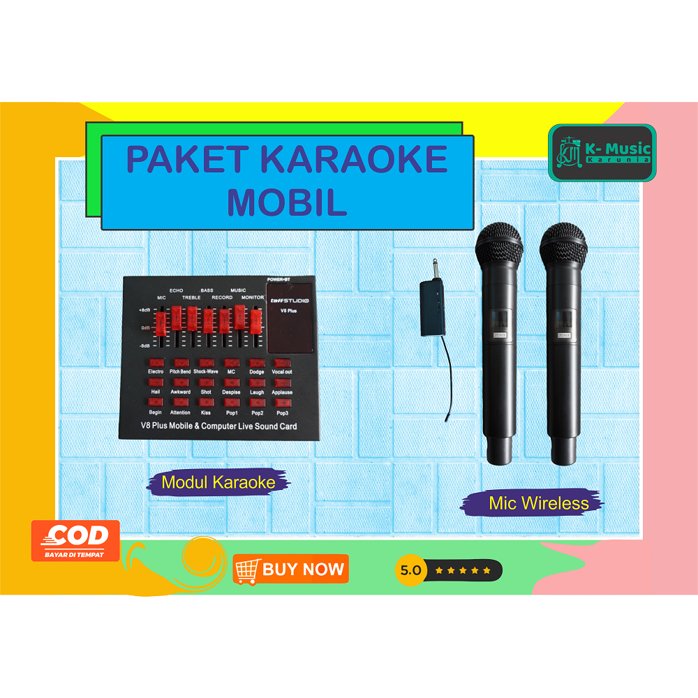 Paket Audio karaoke mobil  modul mic wireless sistem charger tanpa ribet