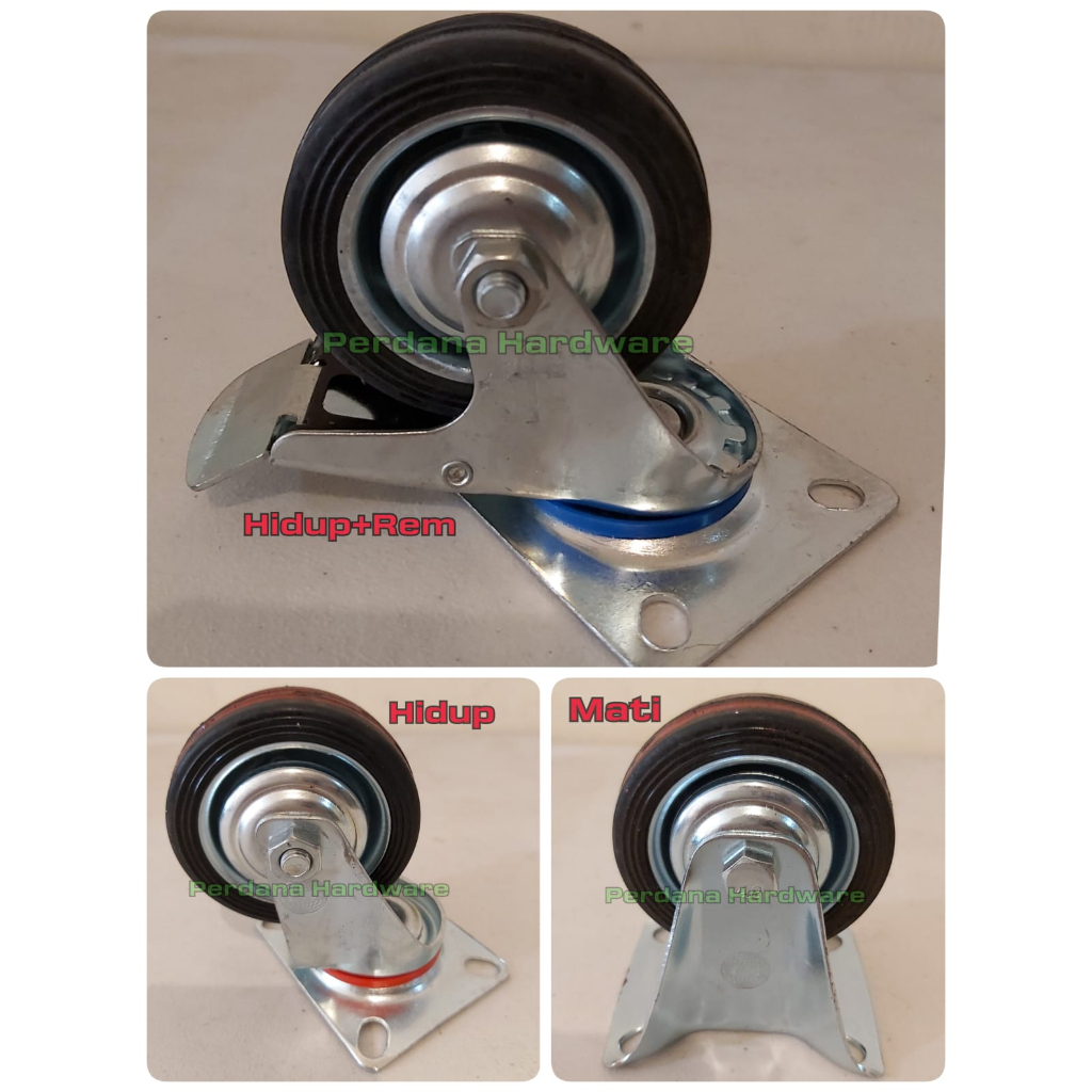 Roda Karet Hidup Mati Rem / Roda Troli Karet / Roda Etalase Karet