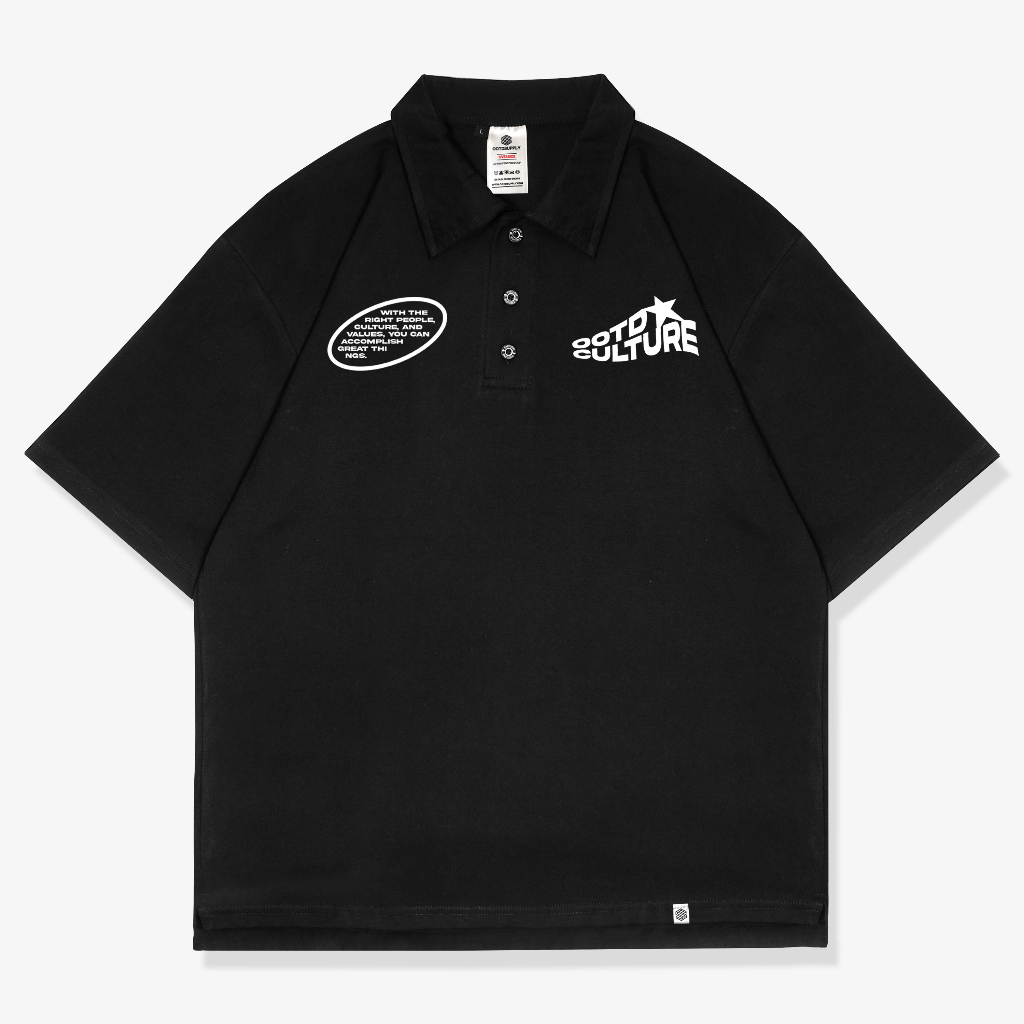 OOTDSUPPLY Oversize Polo Shirt Culture Black & White l Kaos Oversize Pria dan Wanita OVZ-PS001