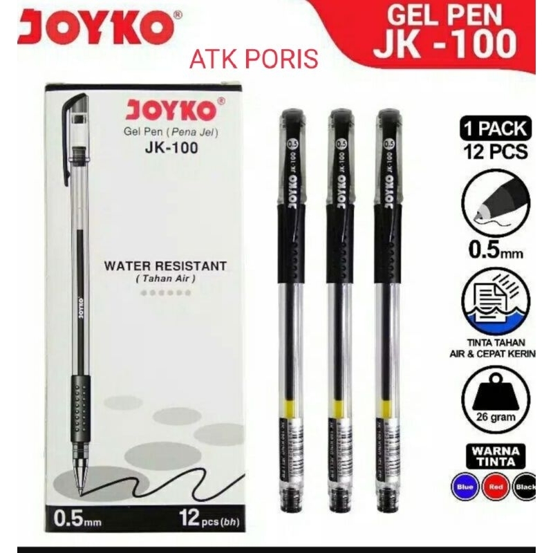 

Pulpen gel joyko jk100/ bolpoin jell jk100/pena gel joyko jk100(1pak isi12pcs)