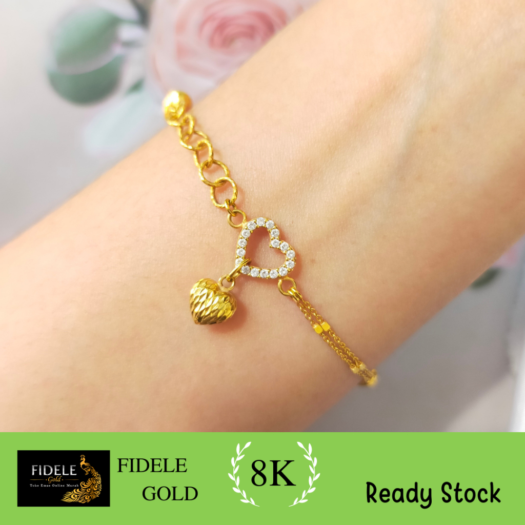 Gelang wanita emas asli hati 375 emas kadar muda 8k