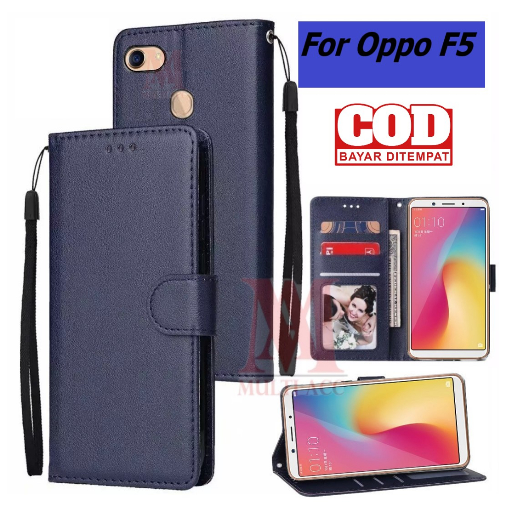 Flip Cover Oppo F5 Leather Flip Cover Wallet Case Kulit - Casing Dompet Case Wallet Leather Flip Opp