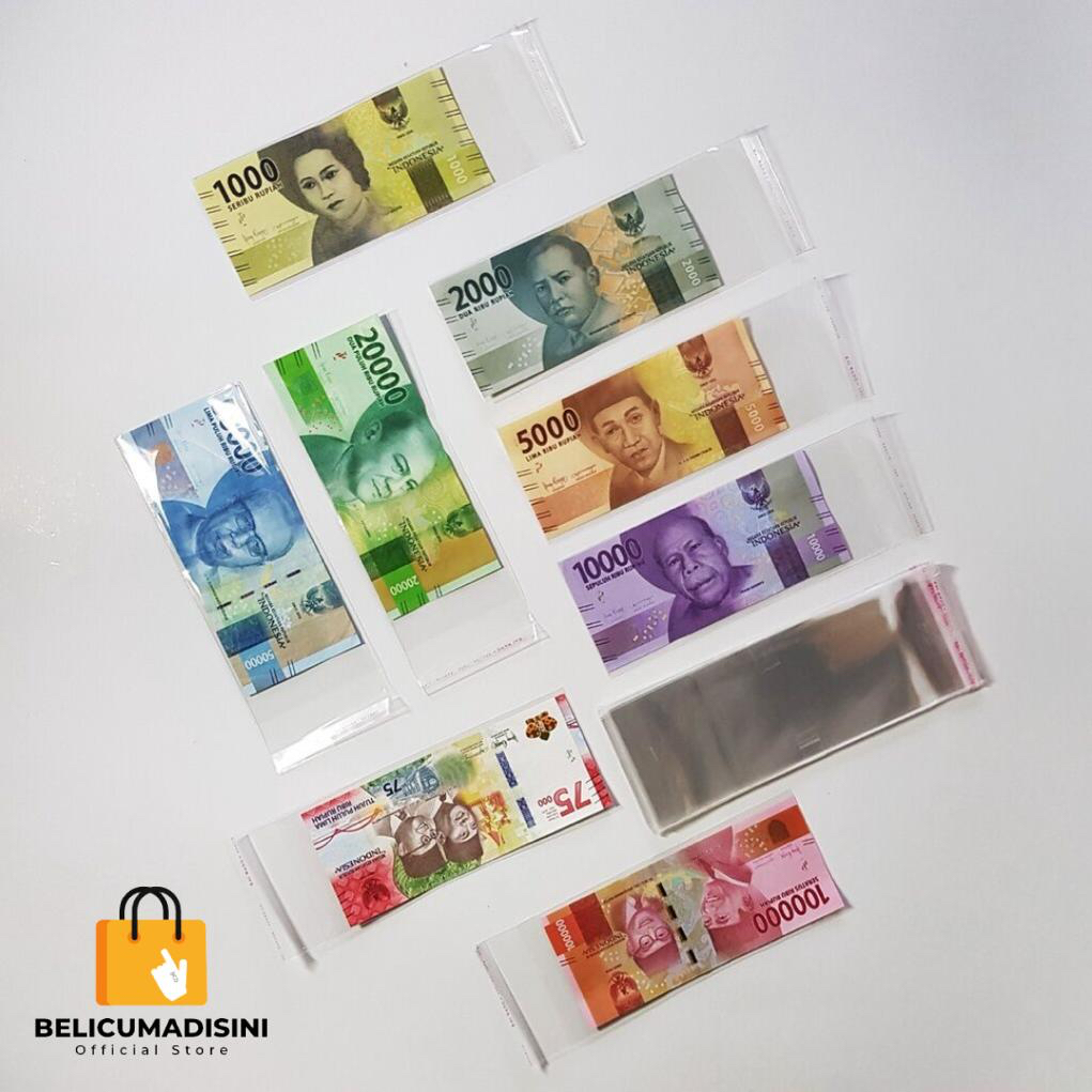 (100 LEMBAR) Plastik OPP Uang 7 x 15 cm / Money Buket Bouquet / Plastik Lem Seal Ecer Per Pcs Pak 10
