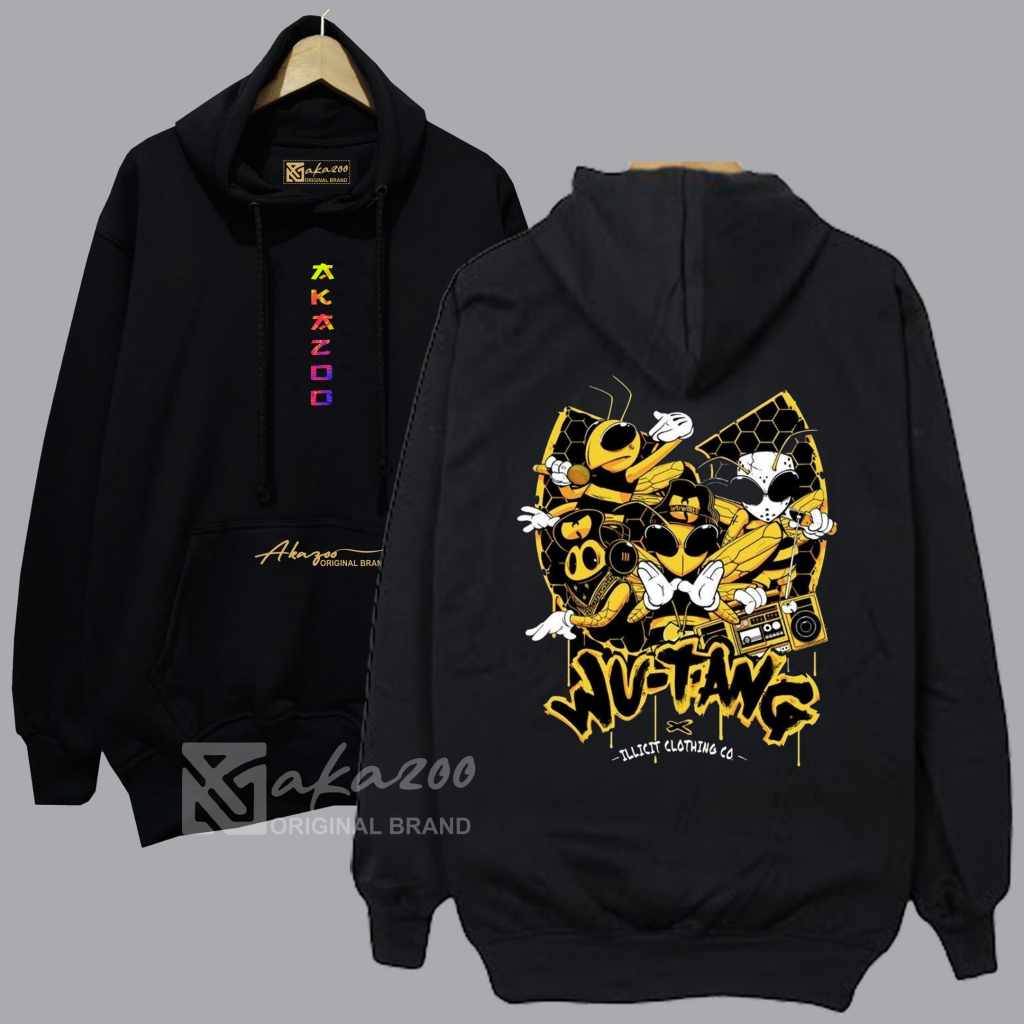 hoodie cowok terlaris 2023 sablon depan blakang warna hitam AKAZOO gambar WU  TANG 02