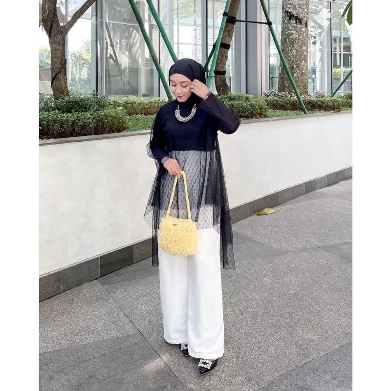 OUTFIT KONDANGAN/OUTER TUNIK/KONDANGAN/BAJU PESTA POLKADOT OUTER TUNIK KEKINIAN