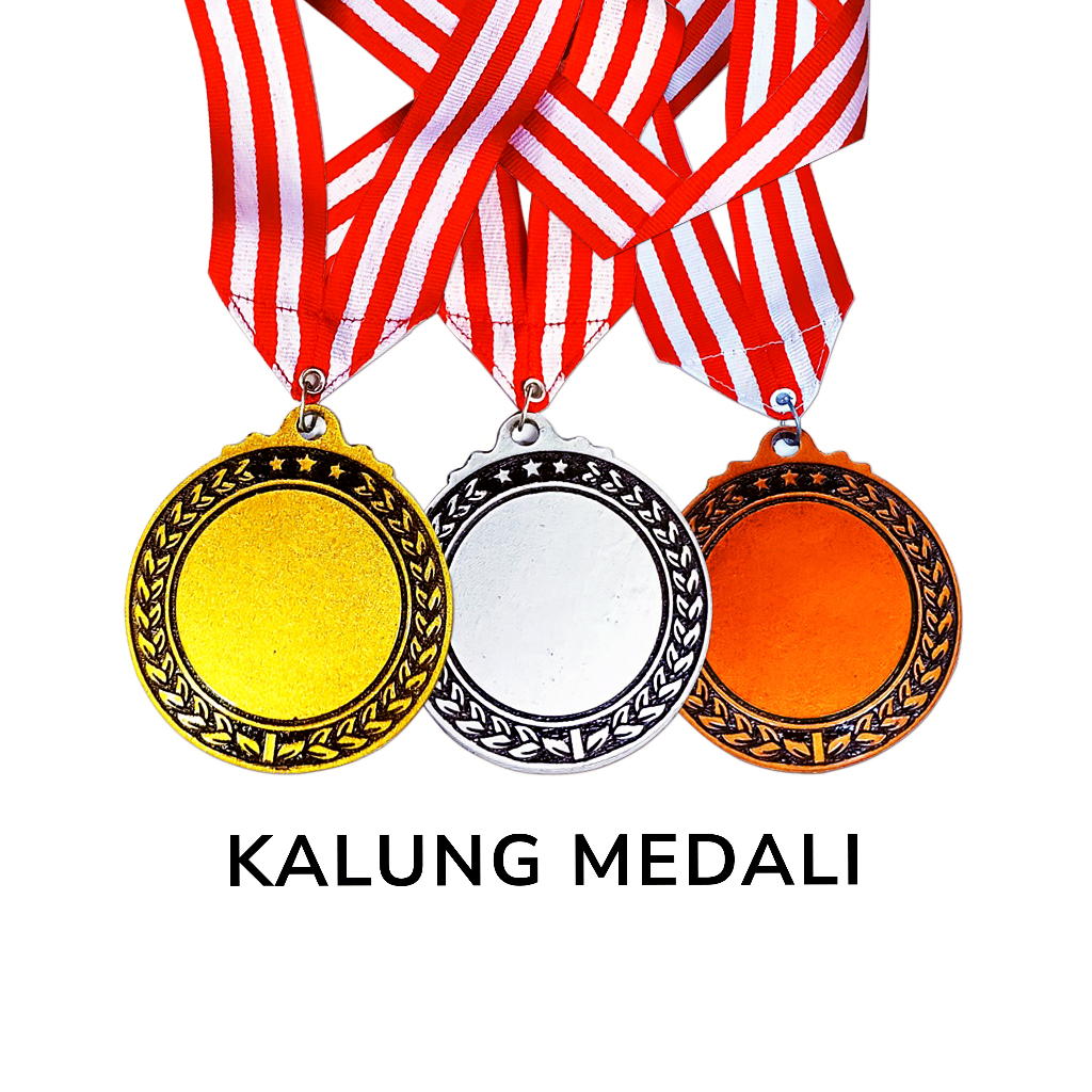 Medali Lomba Kejuaraan Murah Warna Emas Perak Perunggu Plus Tali Merah Putih Medalion Mendali Custom
