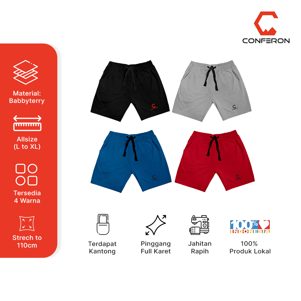 Conferon - Celana Pendek Polos Pria Wanita Bahan Tebal Original