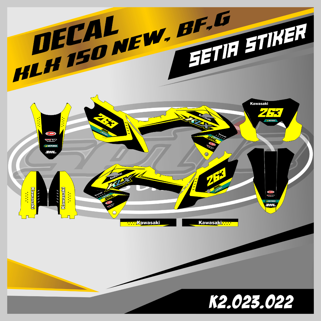 DECAL KLX BF, G, NEW, KUNING, SUPERMOTO, TRAIL, DESAIN BEBAS CUSTOM BARU (K2.023.022)