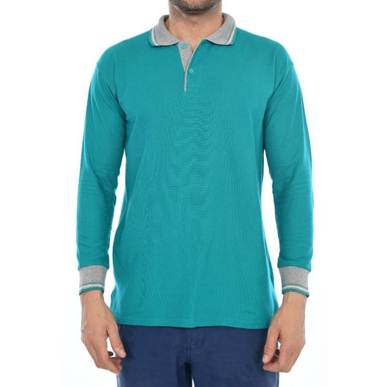 Kaos Kerah Lengan Panjang Warna Hijau Tosca Unisex