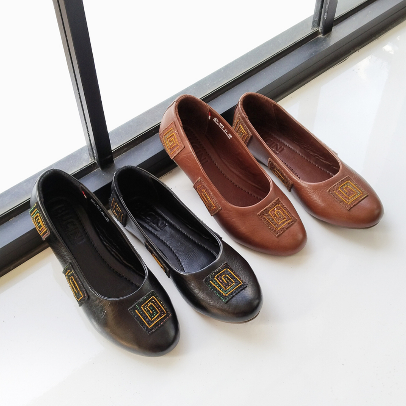 Flat Shoes Wanita Kulit Asli Premium | BUCINI GV 101 H Sepatu Etnik