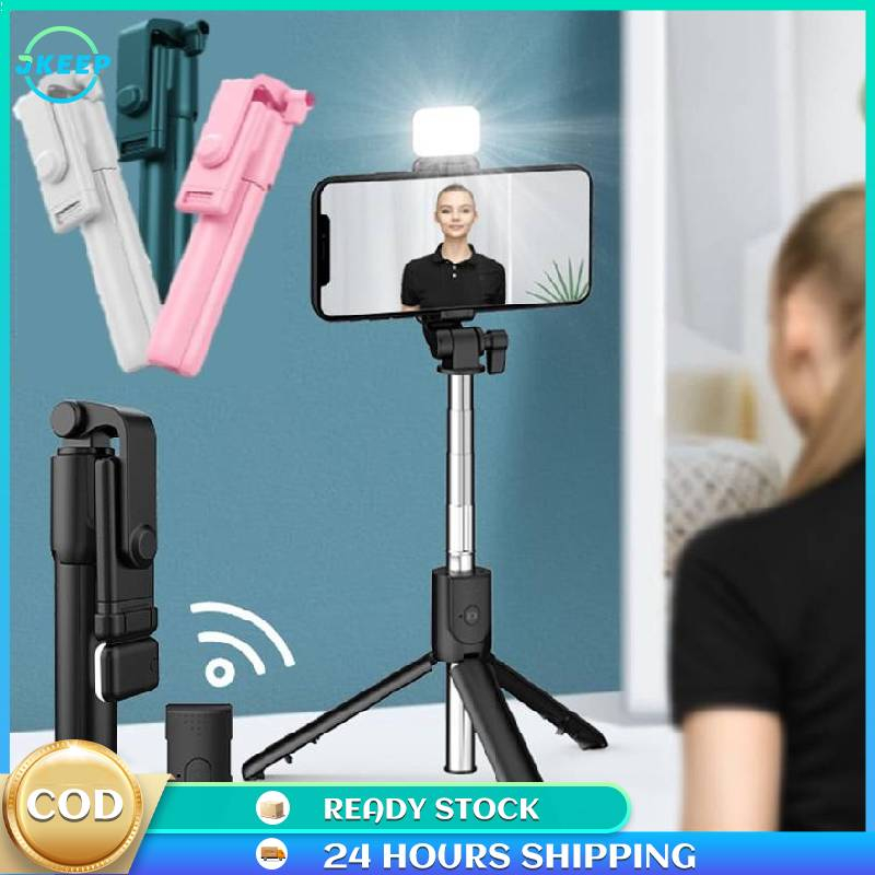 [Ready Stock] Tripod Tongsis Bluetooth Selfie Stick 3 in 1 LED Flash With Fill Light Tripod Expandab