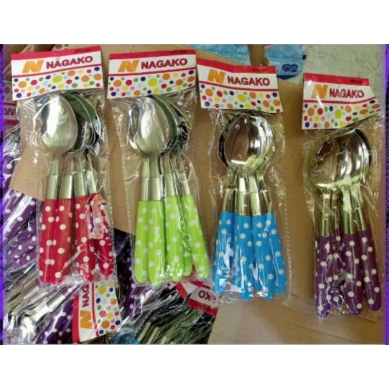 SENDOK MAKAN ISI 6/SENDOK POLKADOT ISI 6/SENDOK MAKAN MOTIF BULAT/SENDOK MAKAN WARANA ISI 6