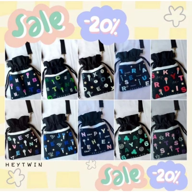 mini drawstring slingbag b ts e xo n ct su ju super junior day 6 seventeen st rayki ds stray kids as