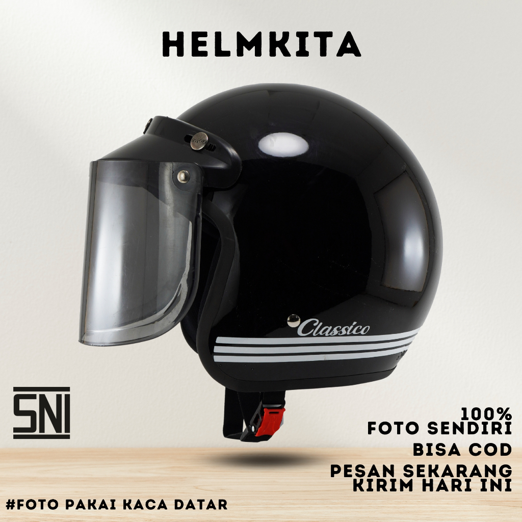 Helm Bogo Classic Full Leher / Helm Untuk Pria Dan Wanita Dewasa SNI MURAH