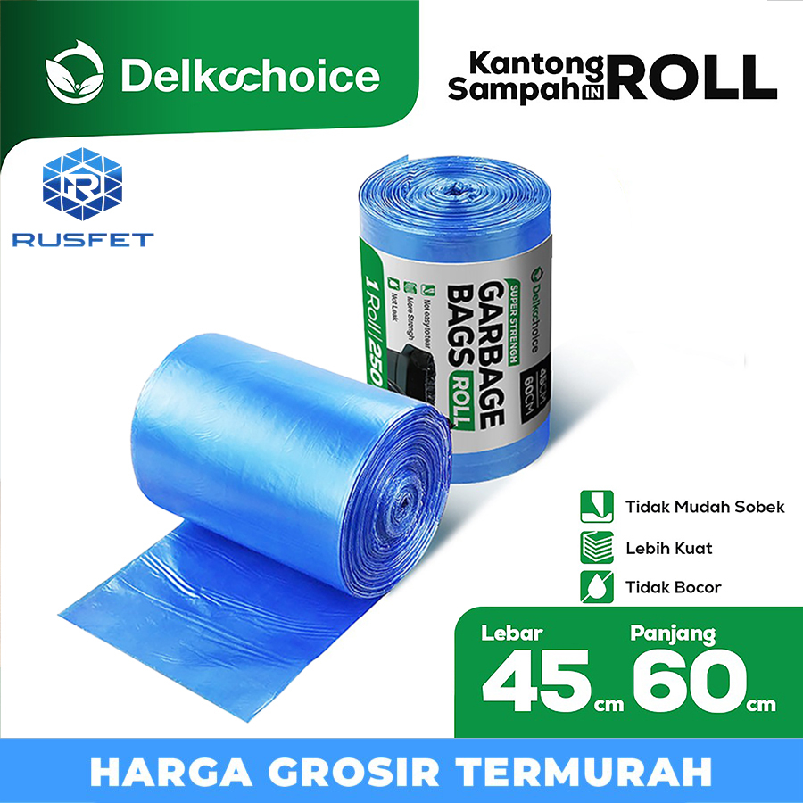 Kantong Plastik Sampah Trash Bag Roll Biru Jumbo Delkochoice 45x60cm