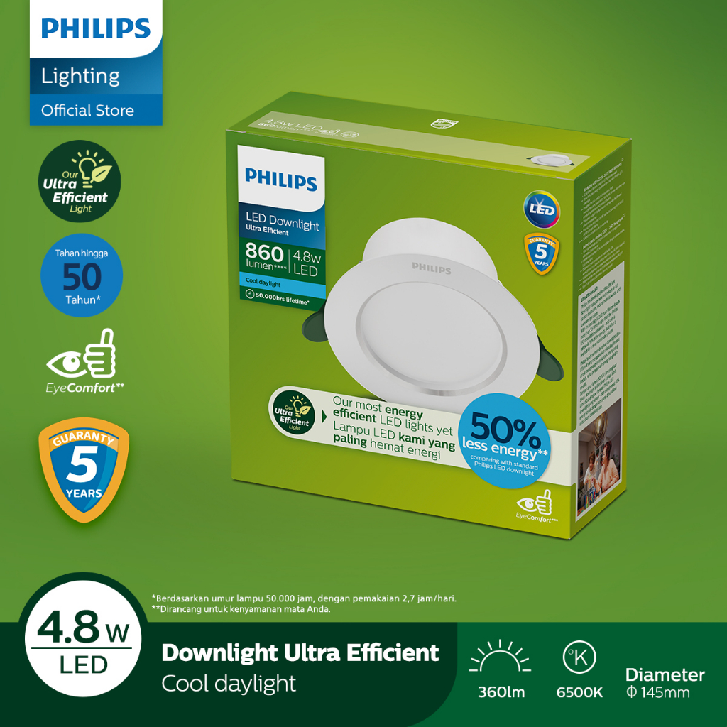 Philips Downlight Ultra Efficient 4.8W 6500K Putih
