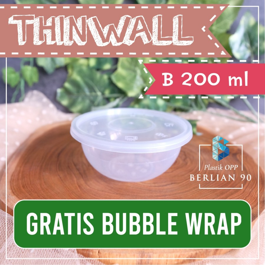 Thinwall Bulat Mangkok Plastik Bulat 200 ml + Tutup Mangkok Cup Bulat 200ML