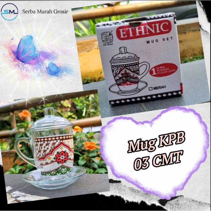 Gelas Set/Gelas Kuping Set/Gelas Moti/Gelas Batik + Tatakan Cangkir CMP-369CS