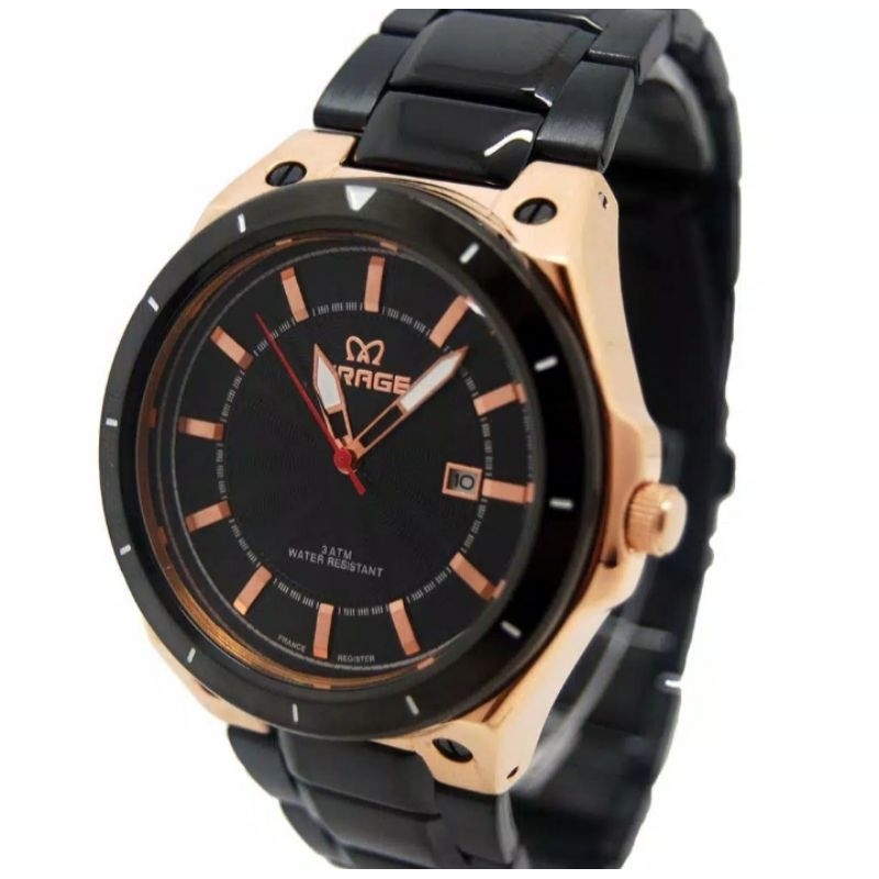 jam tangan pria;MIRAGE M7569BRP-Lhitam rosegold~ORIGINAL WATER RESIST~TGL~STAINLESS