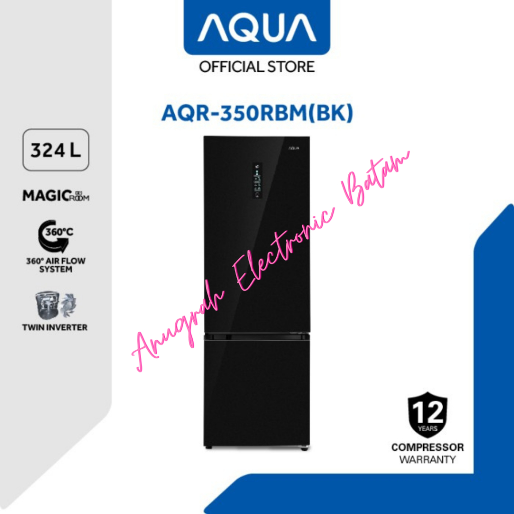 AQUA JAPAN Kulkas 2 Pintu Freezer Bawah AQR-350RBM(BK) BATAM