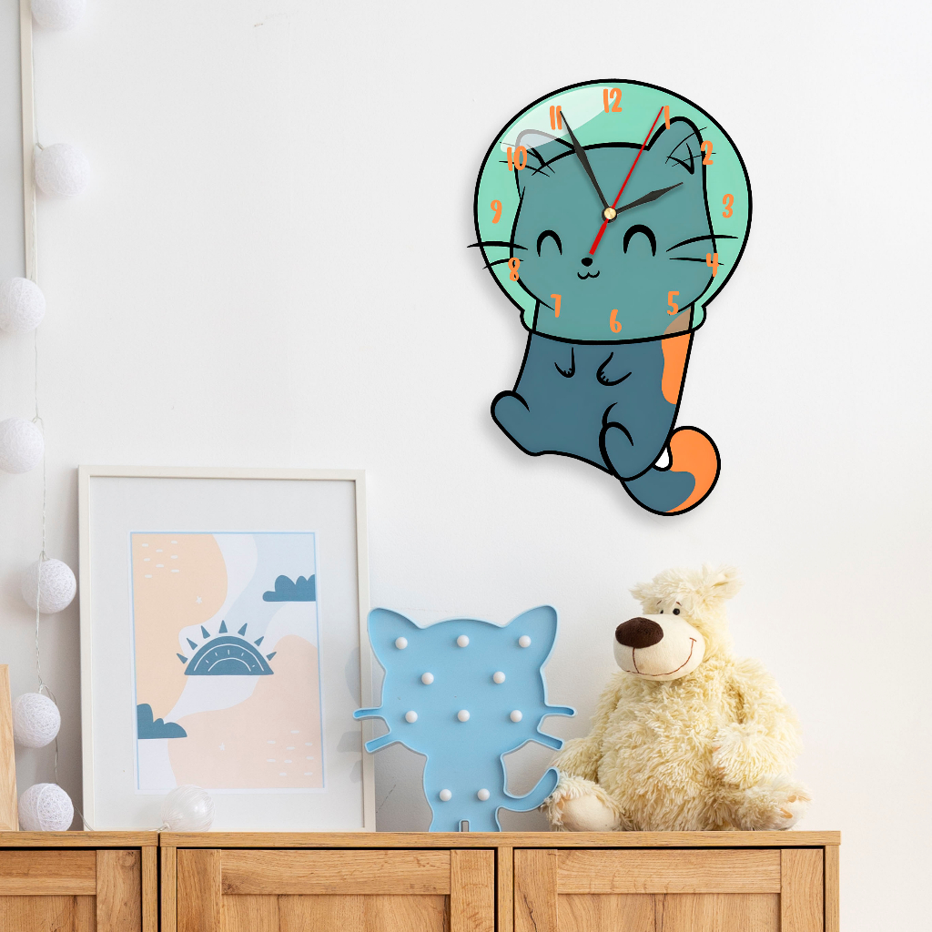 Jam Dinding Motif Hewan Kucing Lucu Cute Hiasan Dinding Unik