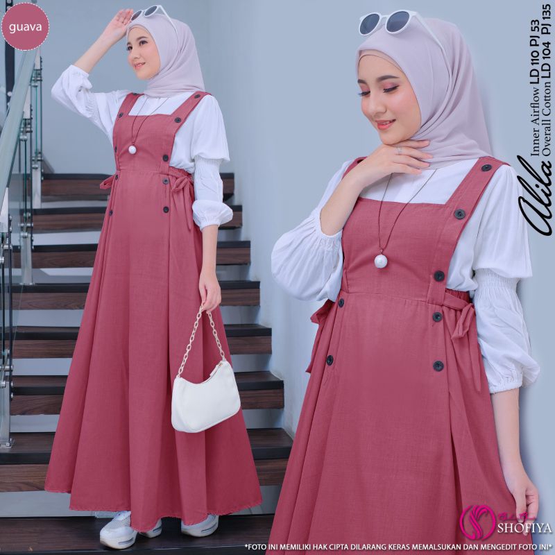 ONE SET ALILA // Original GGS Shofiya Overal Setelan Teen Longdress Maxi Rayon Mix Katun Polos