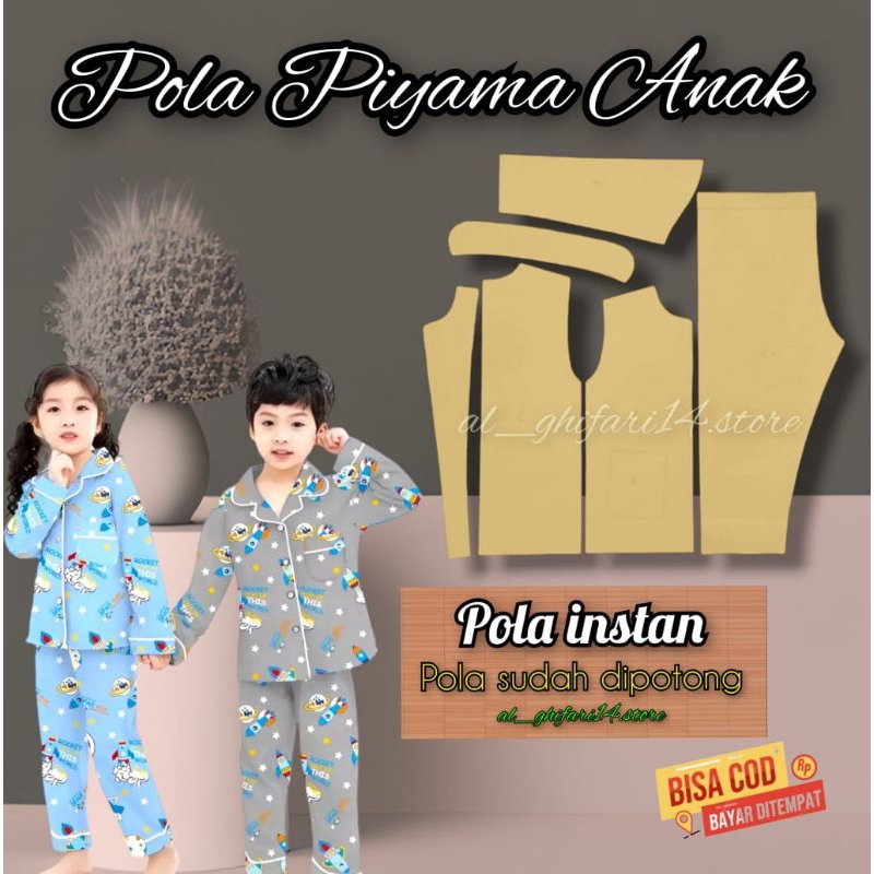 pola piyama anak, pola baju tidur anak, pola instan