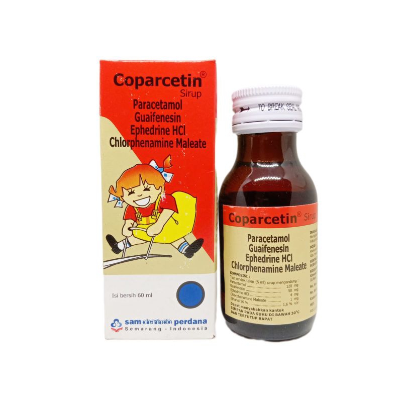 Coparcetin Sirup Strawberry & Jeruk 60 ml/Meredakan nyeri demam dan sakit kepala, mengencerkan dahak