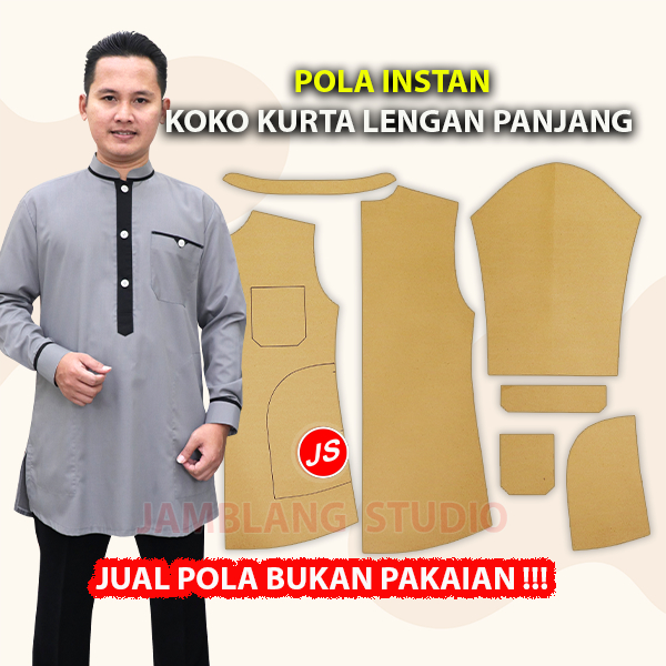 Pola Instan Baju Koko Kurta Lengan Panjang
