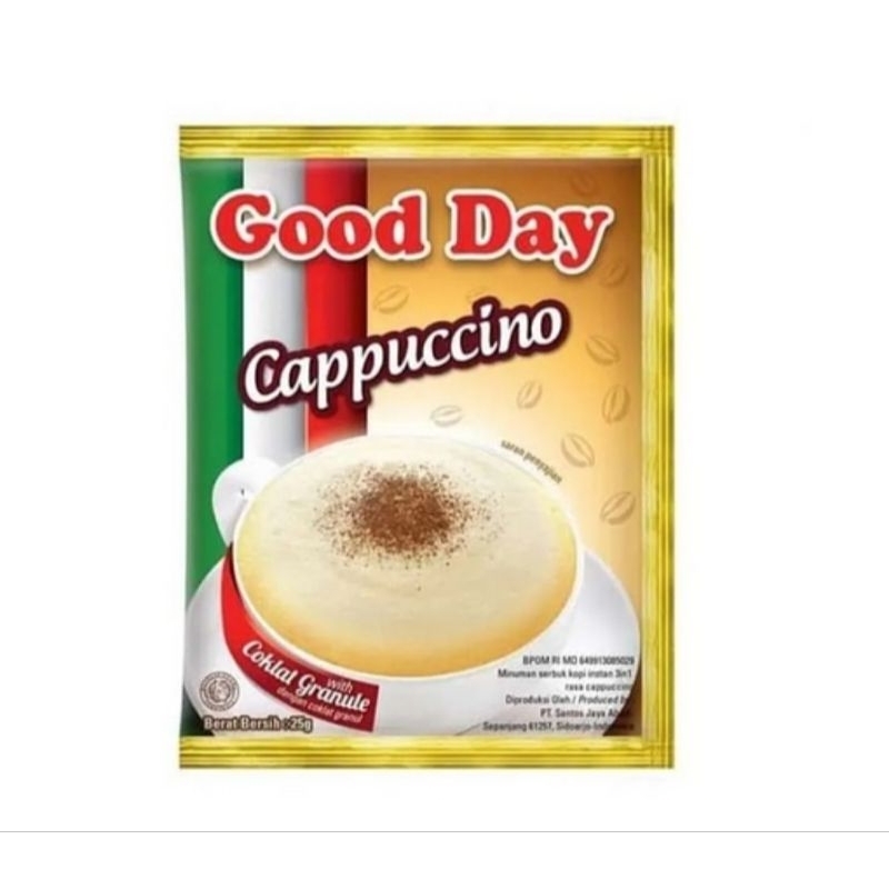 

GOOD DAY cappucino 25g n freeze mocafrio 30g, 1 renceng isi 10 pcs