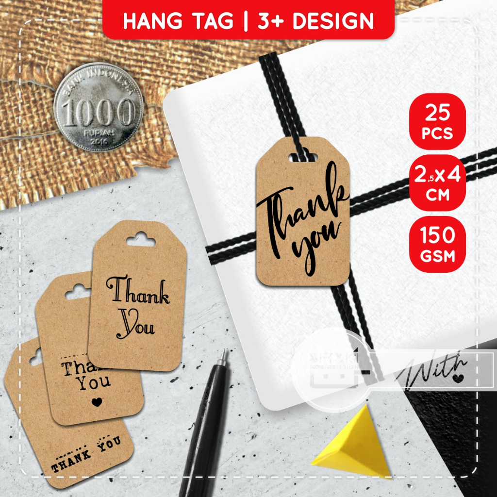 

Label Hang Tag Thank You Kraft Rustic Vintage Coklat Packaging Gift Hampers Wrapping Kado Hadiah DIY Craft Murah